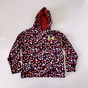 Under Armour Boys' Armour Fleece Pixelated Print Hoodie Red Blue White Size YL